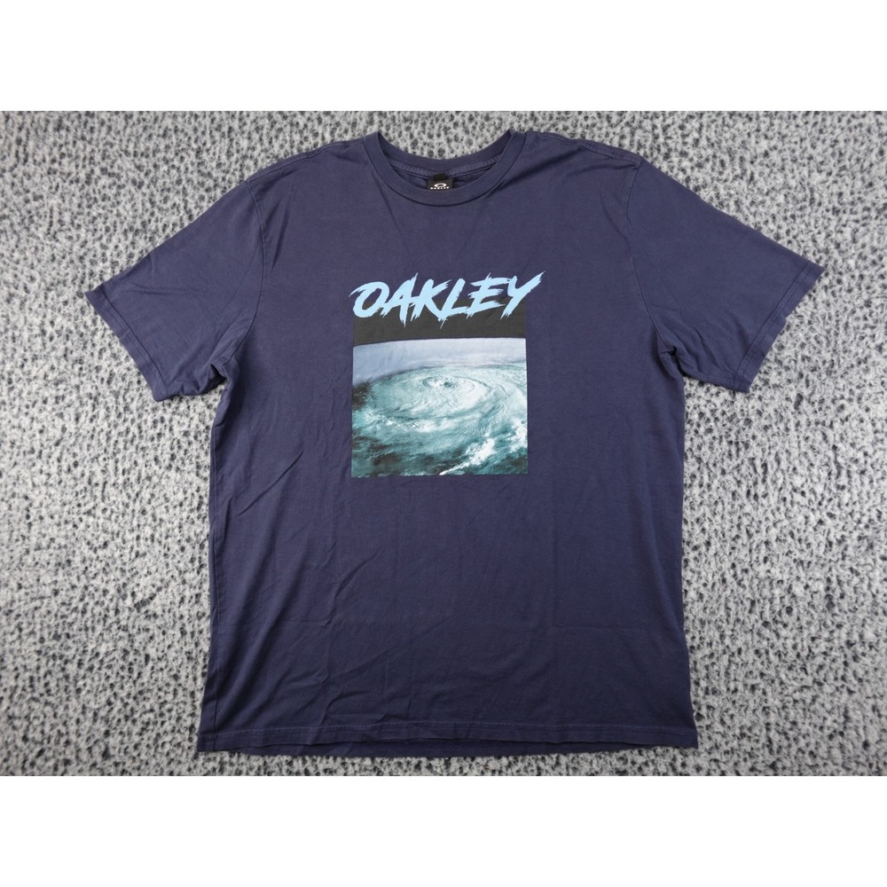 Oakley T-Shirt Mens L Navy Blue Good Hurricane Graphic Regular Fit Cotton Tee